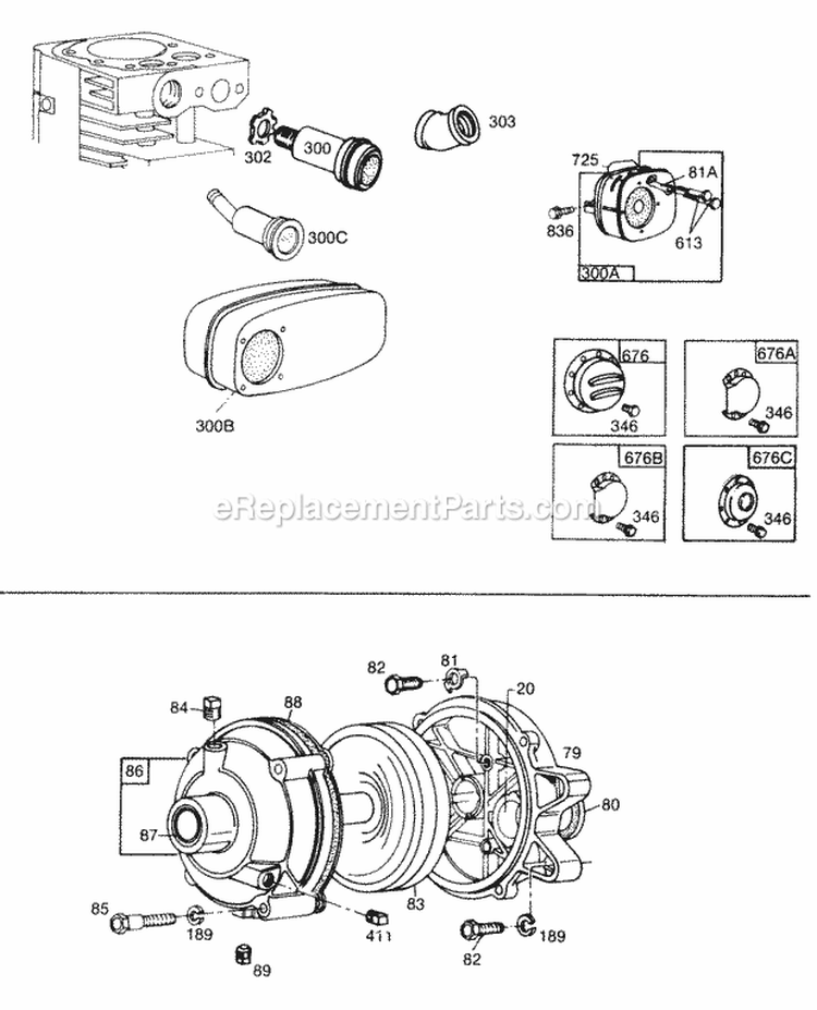 Gear Case AssemblyMufflers Diagram and Parts List for 195431-0210-04  Briggs and Stratton Engine